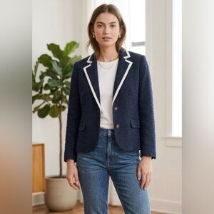 J.Crew Navy Textured Tweed Peplum Blazer Size 12 Orig. $229 Officecore Corpcore